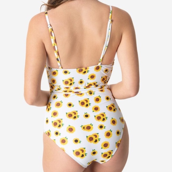 White & Yellow Floral Bow Tie One Piece Swimsuit - Picture 2 of 6